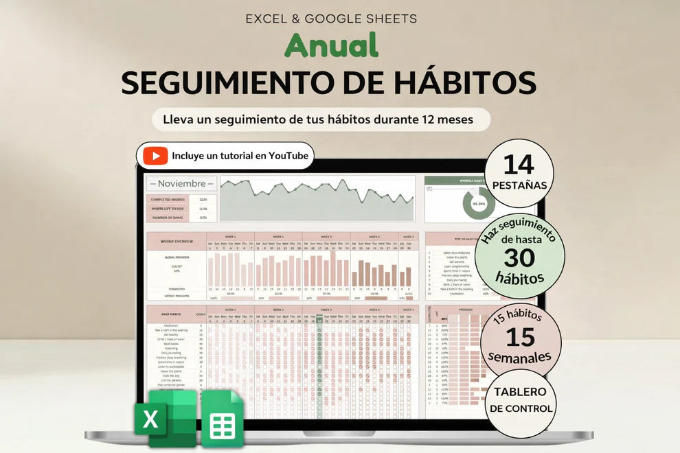 Habit tracking for Excel and Google Spreadsheets