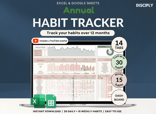 Rastreador de hábitos para Excel y Hojas de cálculo de Google