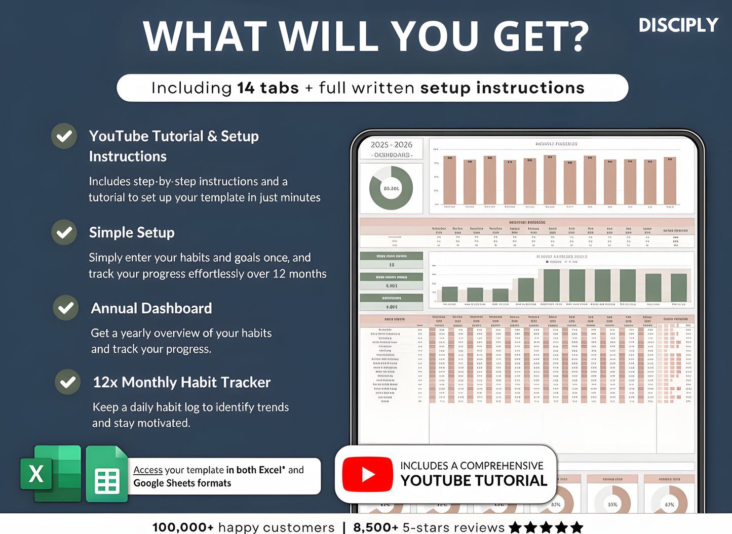 Rastreador de hábitos para Excel y Hojas de cálculo de Google