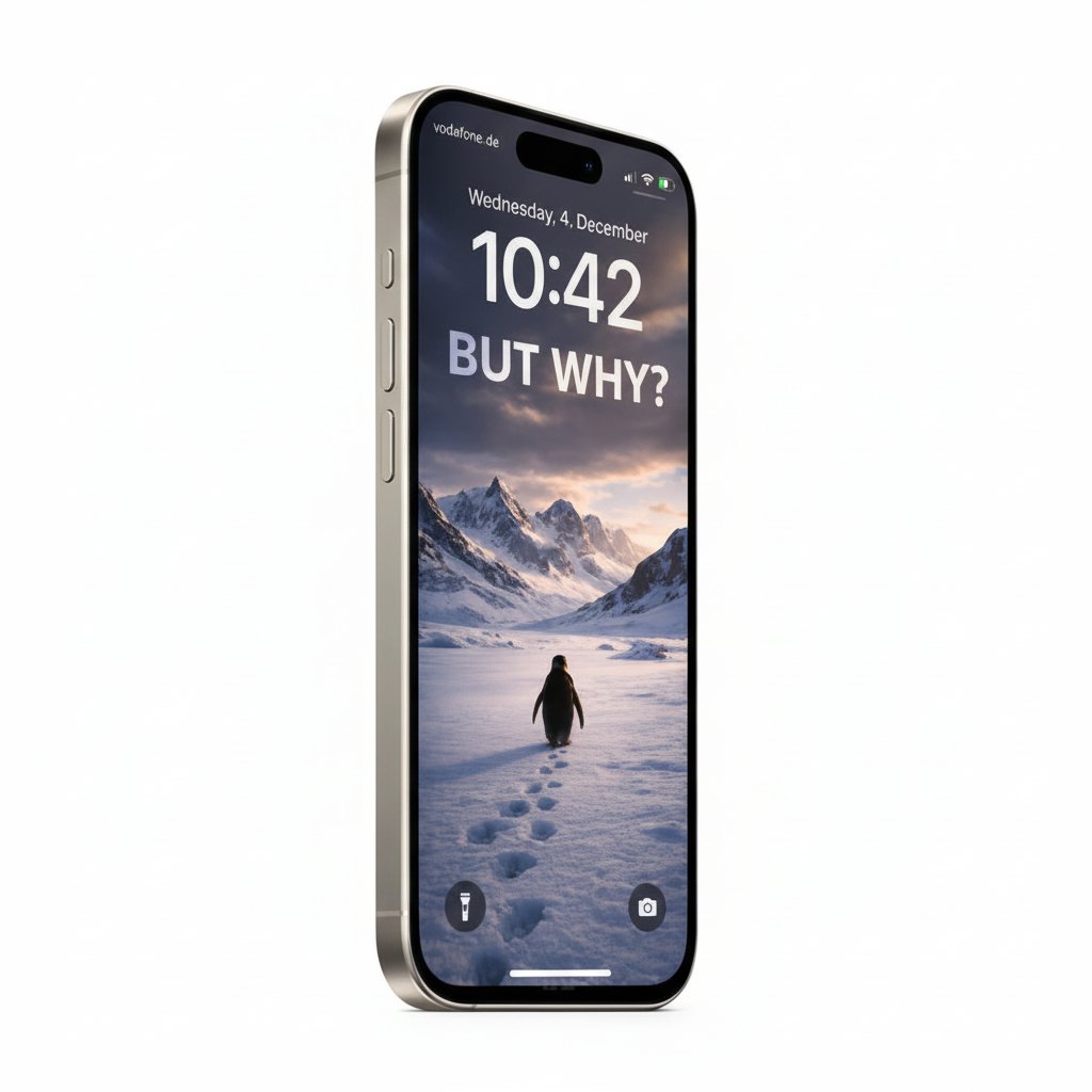 Mockup móvil - Pingüino rumbo a las montañas